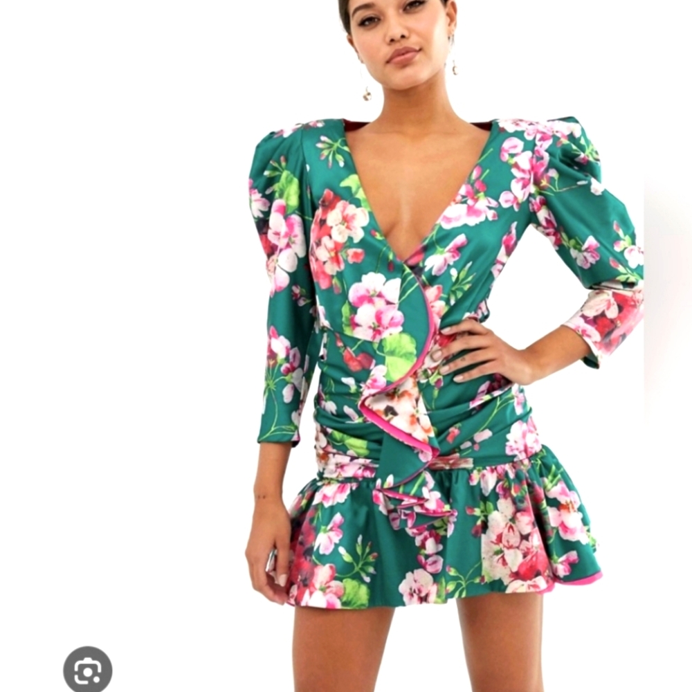 Bronx and Banco Sofia Mini Dress - Green/Fuchsia